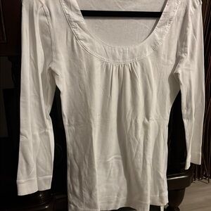 White Ruched Fitted 3/4 Sleeve Top